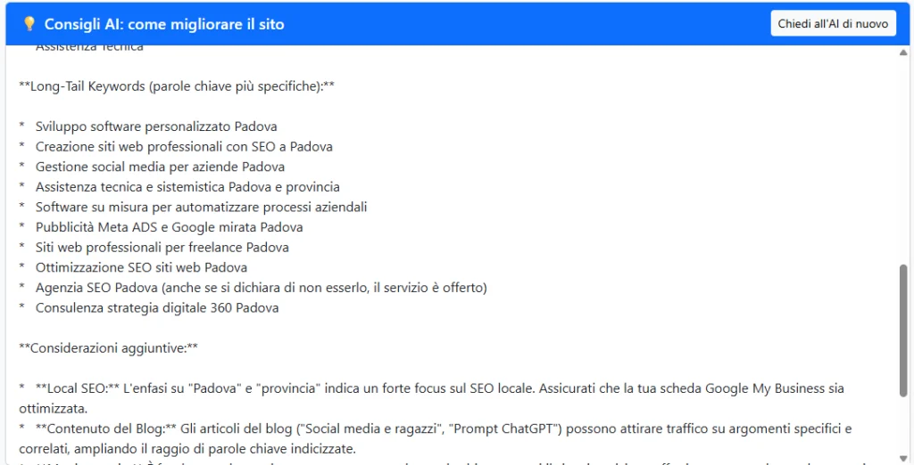 Analisi SEO completa preliminare gratuita: il nuovo strumento di SBR Software 3 analisi seo consigli tramite AI integrata